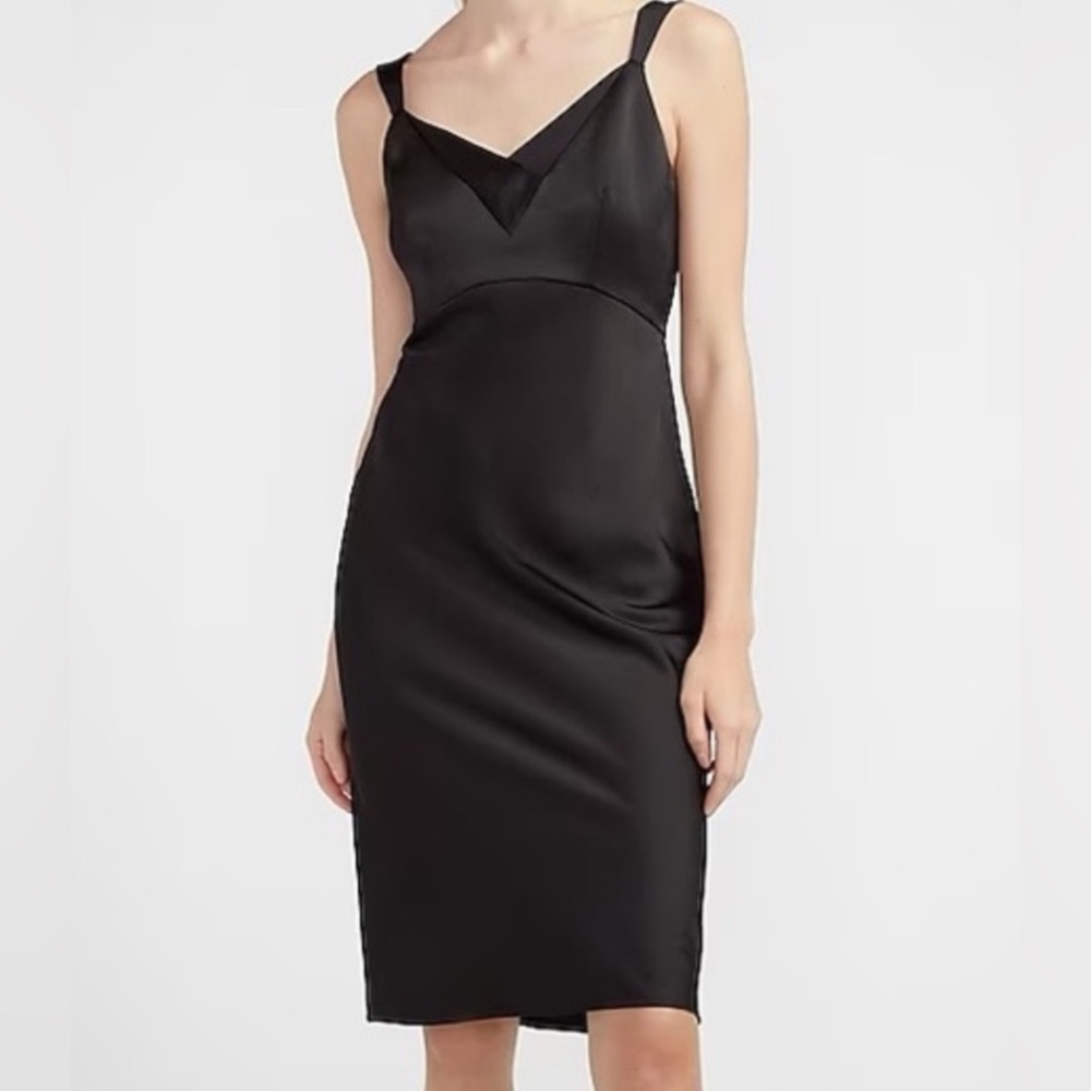 Express Black Satin Midi Dress Size S Cocktail Hour Black Tie Party Chic Elegant